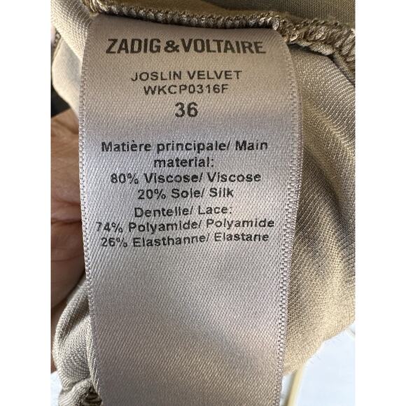 Zadig & Voltaire Joslin Velvet Midi Skirt Brown Green High Low Lace Trim Sz 36/S - Picture 15 of 16